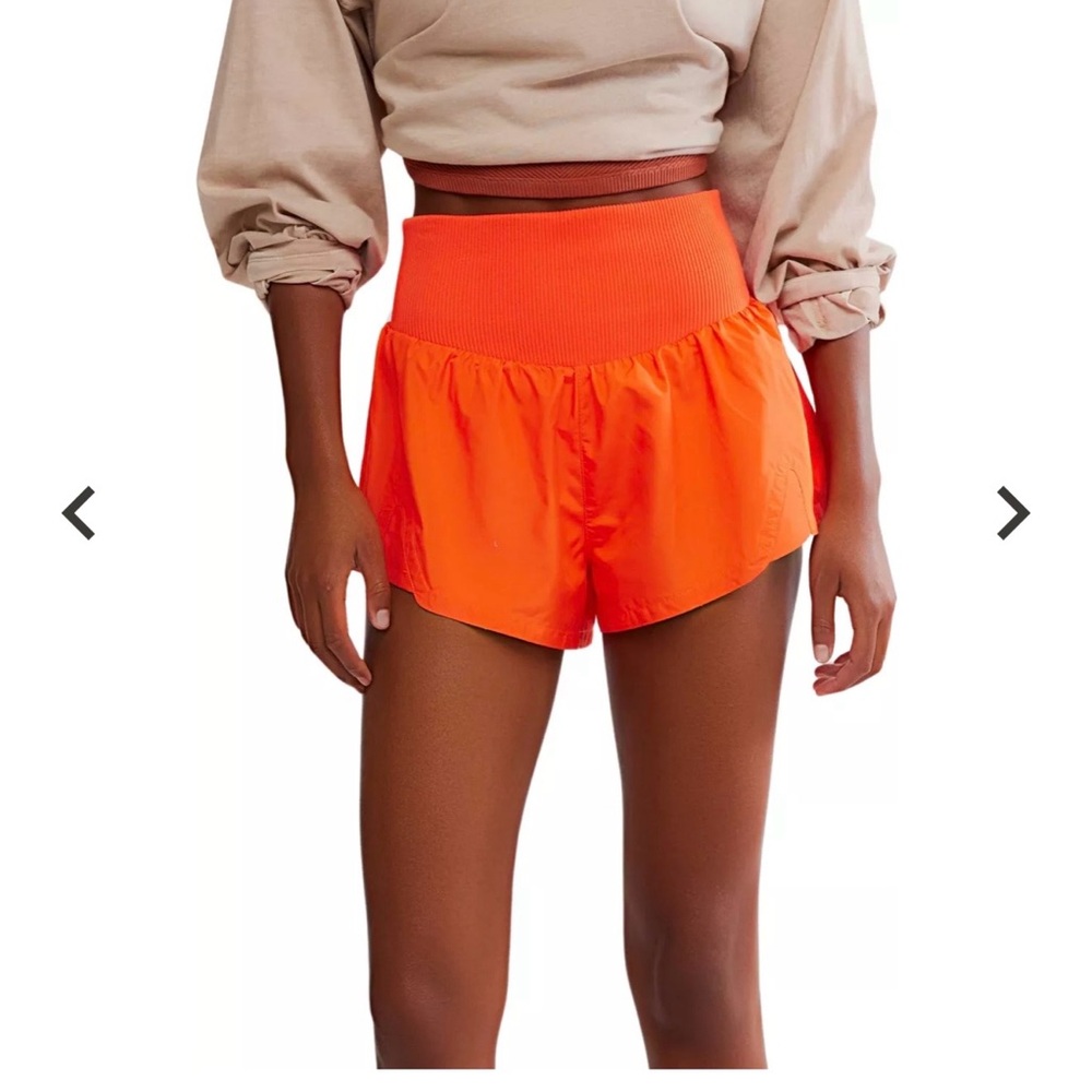 FP Movement by Free People Ribbed High-Waist Bright Orange Athletic Shorts